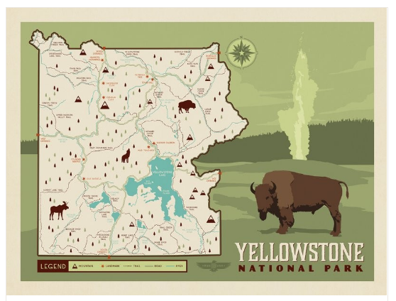 yellowstone national park map for kids Illustrated Yellowstone National Park Map Made yellowstone national park map for kids