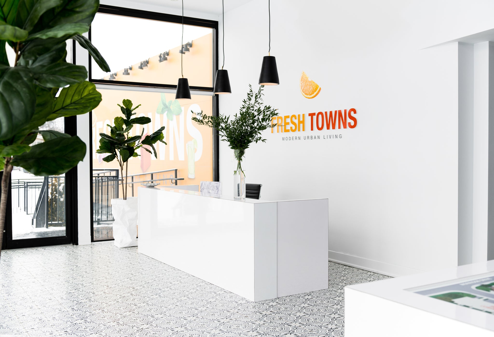 Freshtowns Sales Centre Entrance and reception desk.