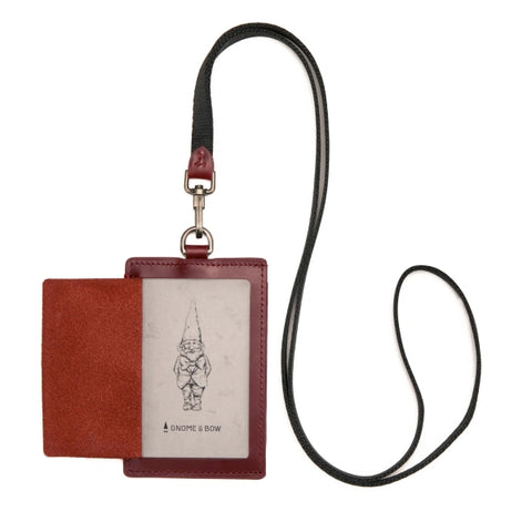 Book Slim ID Card Holder Lanyard - Oxblood Brown