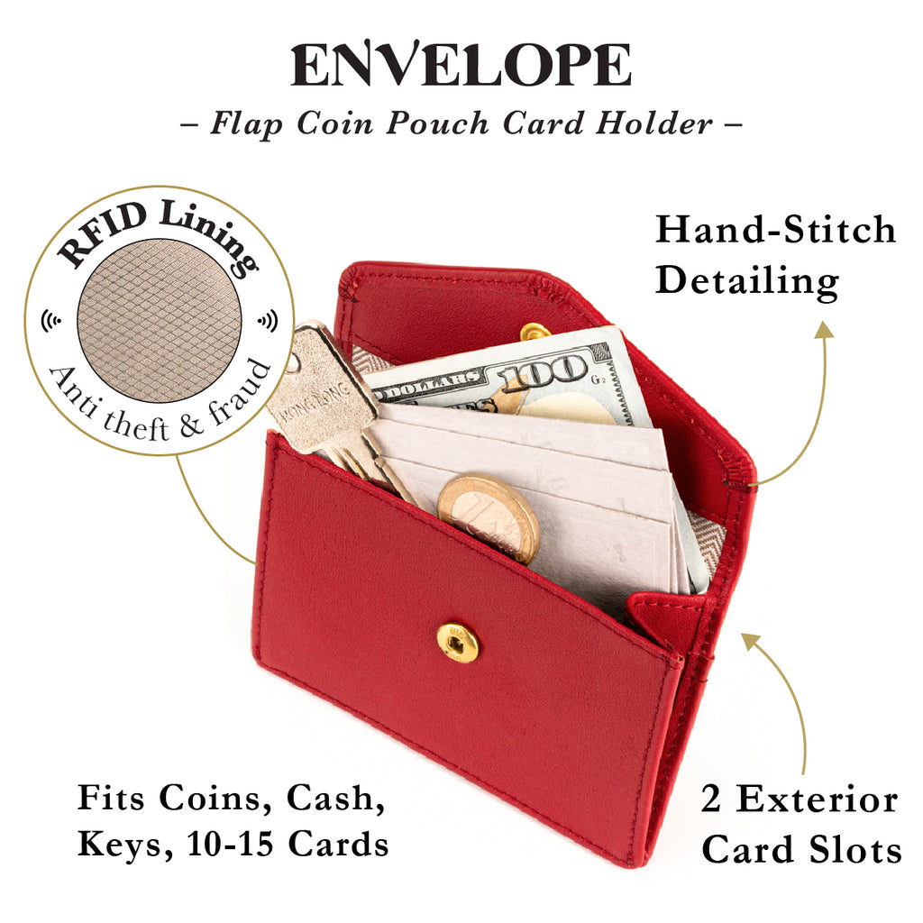 Envelope Flap Cash Coin Small Bifold Wallet (RFID USA Nappa