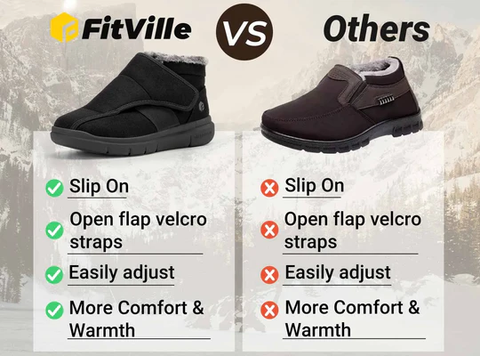 FitVille Winterstiefel verfügen über einen geräumigen Zehenraum und eine verstellbare Passform für sofortigen Komfort und langfristige Linderung von gichtbedingten Fußschmerzen.