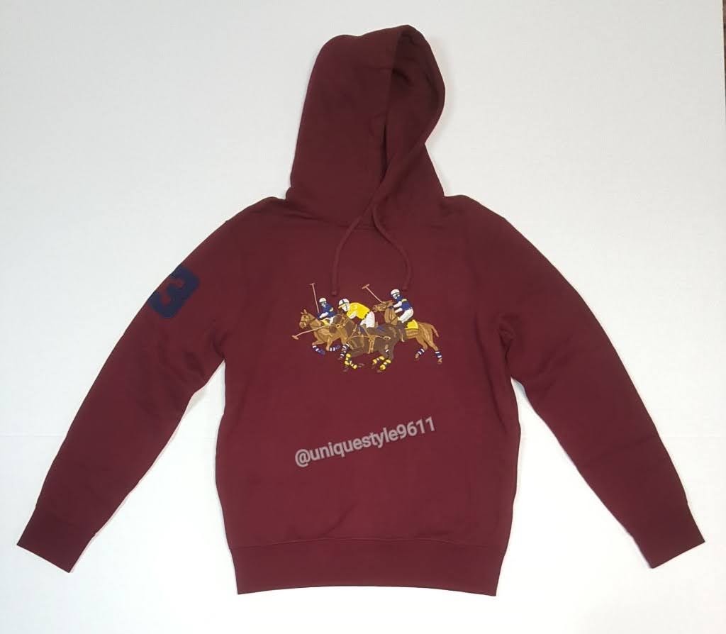 Nwt Polo Ralph Lauren Burgundy Triple Pony Embroidered Hoodie | Unique Style