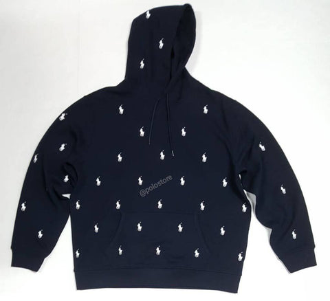 Nwt Polo Ralph Lauren Navy Blue Allover White Small Pony Embroidered Hoodie  | Unique Style