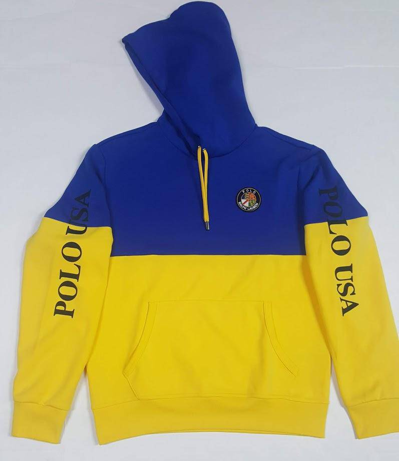 blue and yellow polo hoodie