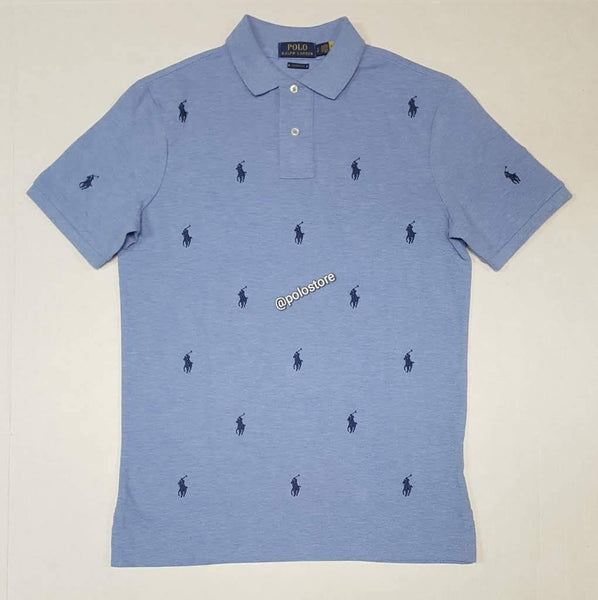 Nwt Polo Ralph Lauren Baby Blue Allover Small Pony Embroidered Classic Fit  Polo | Unique Style