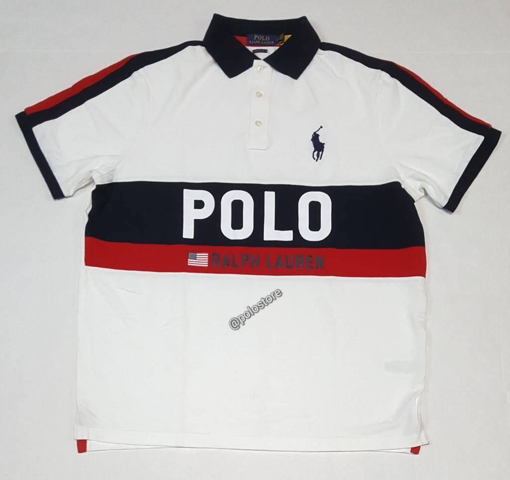 Nwt Polo Ralph Lauren White/Red Big Pony American Flag Classic Fit Polo |  Unique Style