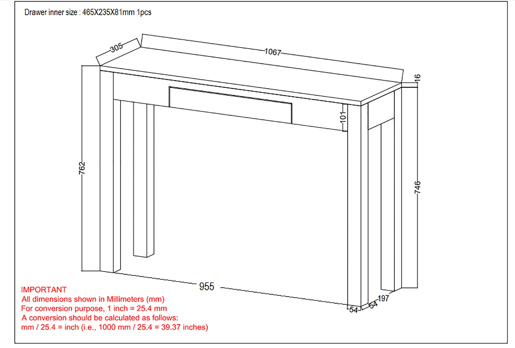 console table dimensions