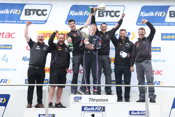 Adam and Car Gods with Ciceley Motorsport Team on the Podium at Thruxton