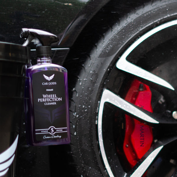 Alloy Wheel cleaner next to aston martin vanquish wheels