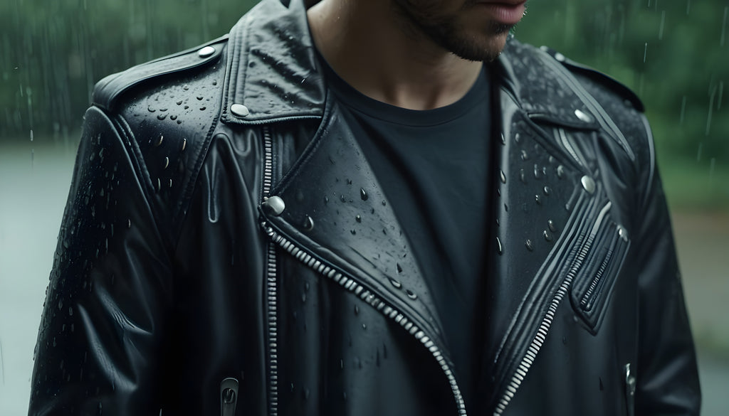 A man wearing a leather jacket.