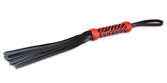 Black flogger with a red and black woven handle