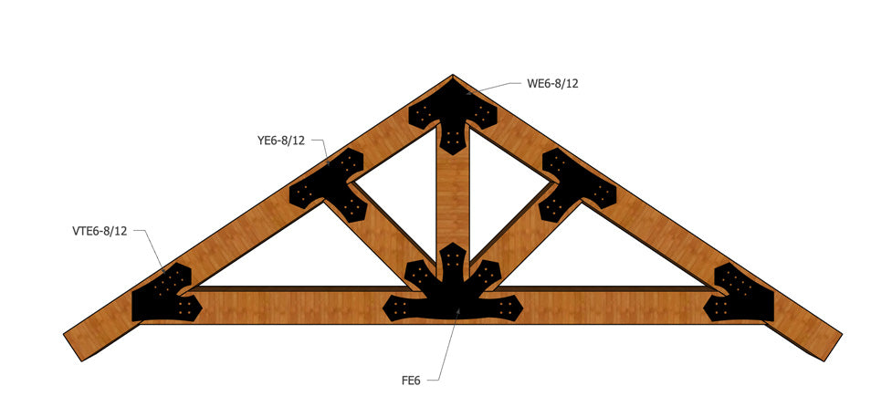 Steel Timber Truss Plates for 6"-10" Timbers - The Esker Collection full Truss Example