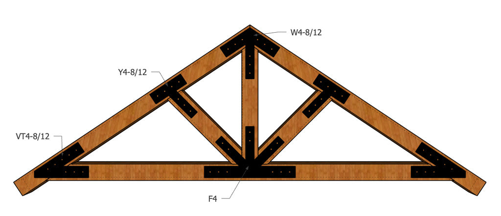 Steel Timber Truss Plates for 4"-8" Timbers - The Taiga Collection full Truss Example