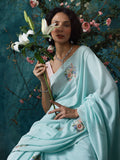 Sky blue embroidery saree set