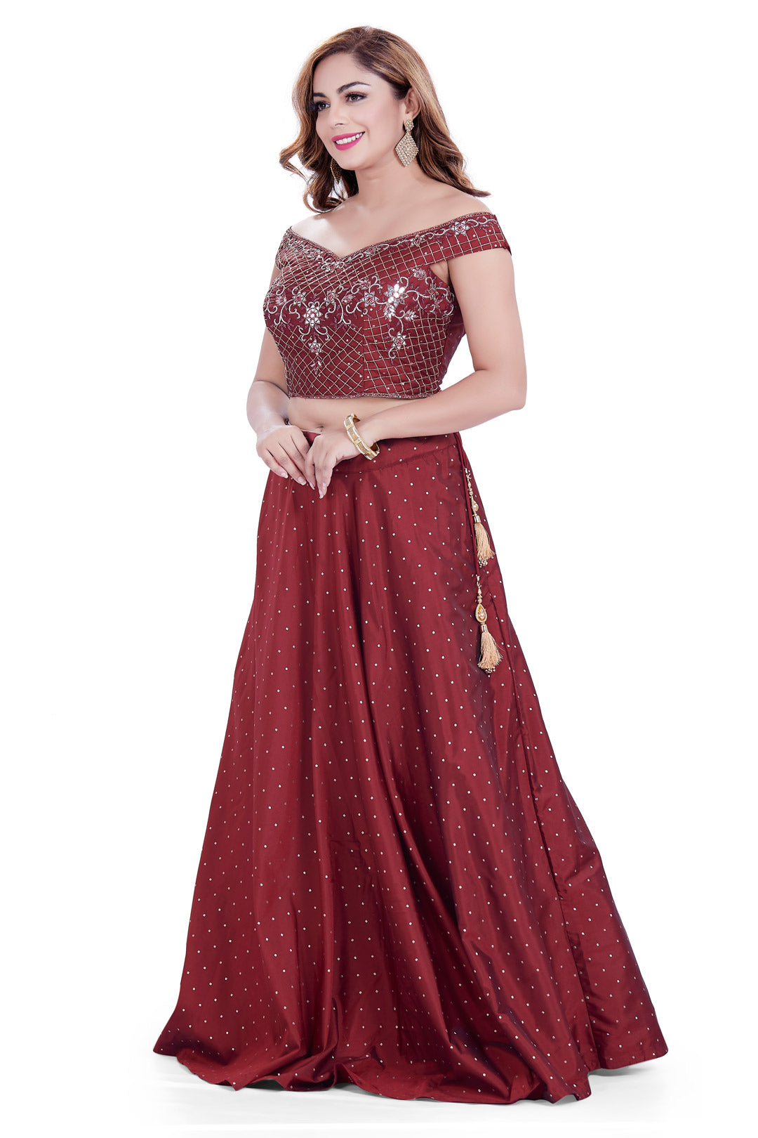 Buy Honey Gold Crop Top and Lehenga by Designer OSAA BY ADARSH Online at  Ogaan.com