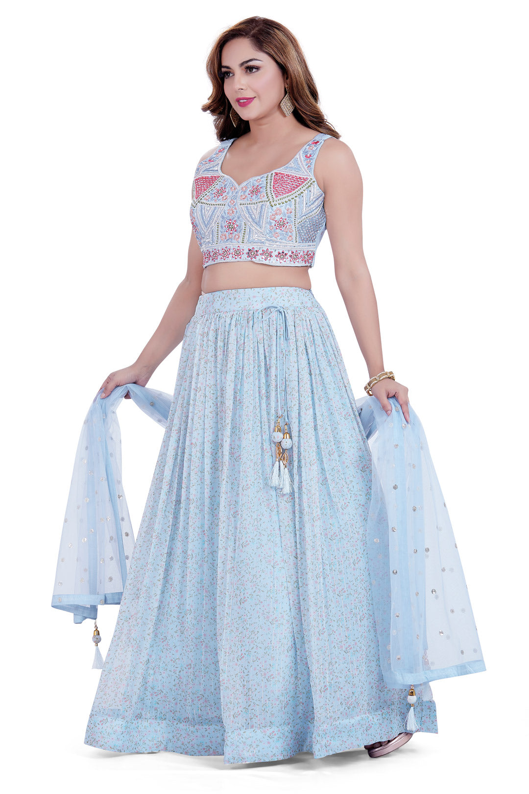 Blue Floral Printed Lehenga Set Design by Pomcha Jaipur at Pernia's Pop Up  Shop 2024