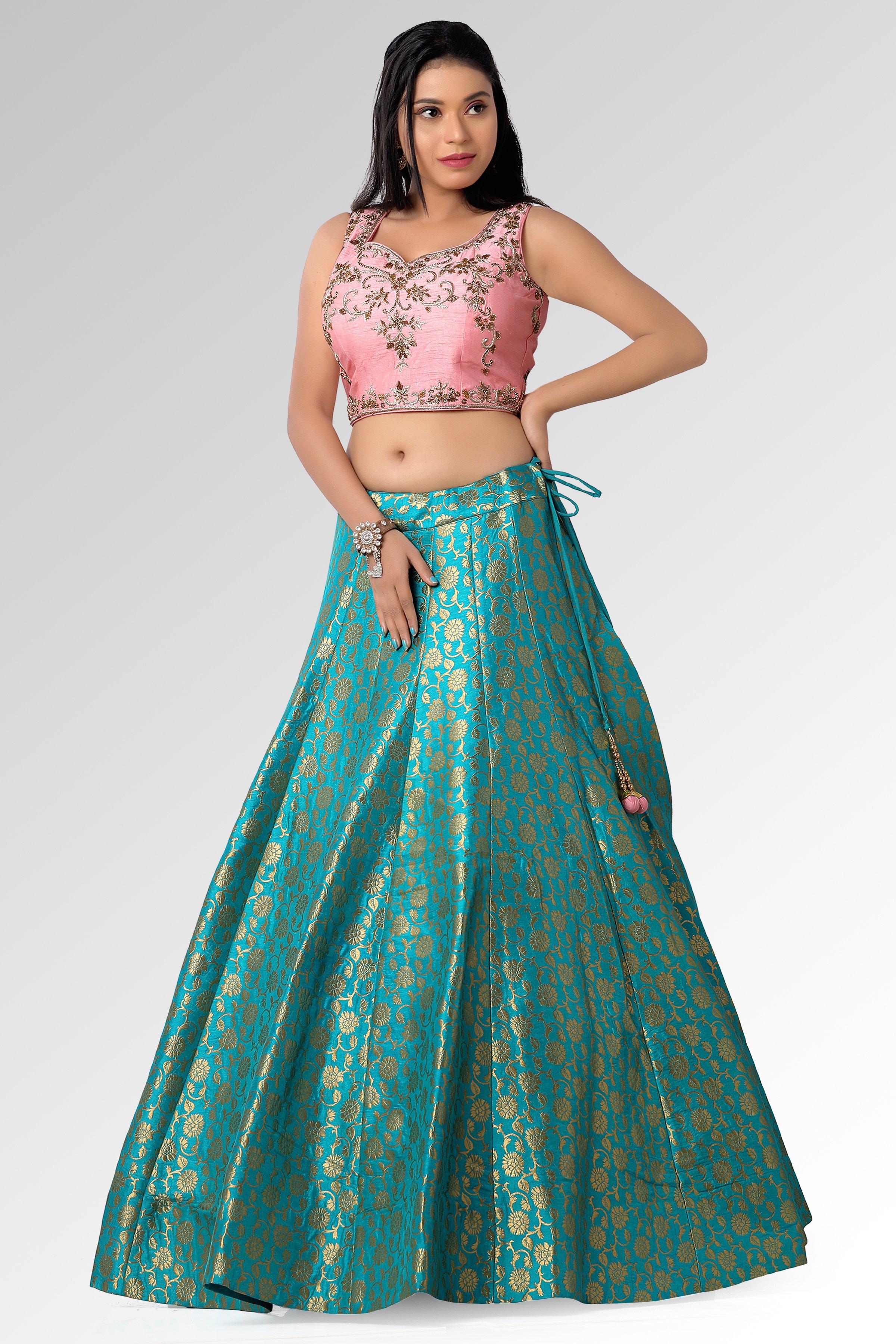 Aasmi gold and peach brocade lehenga set – knv-dash