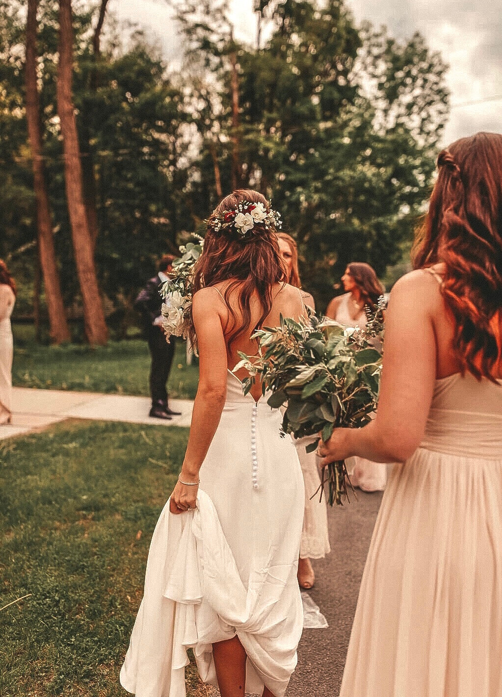 beautiful bride walking into church