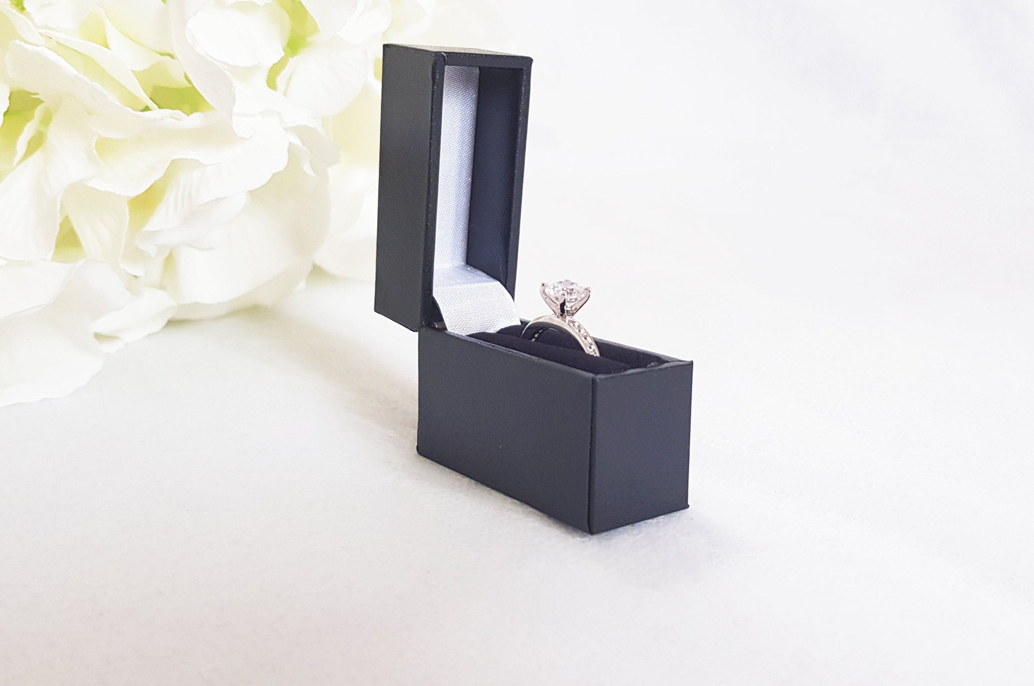 Black Slimline Discrete Single Ring Box - The Little Shop of Boxes Ltd