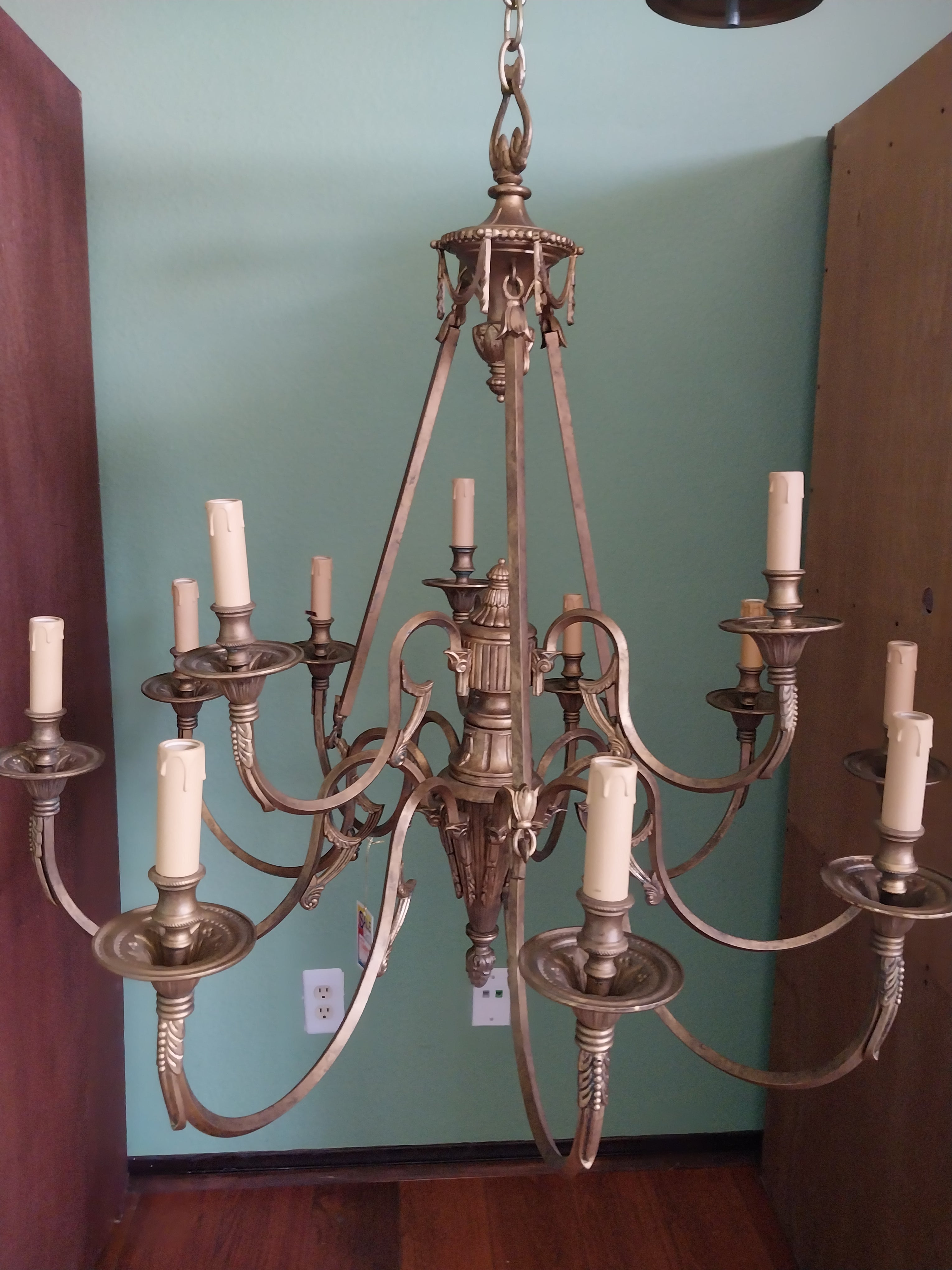 CHANDELIER CAST BRONZE FRAME ANTIQUE GOLD FINISH 01118-JSH-CH19