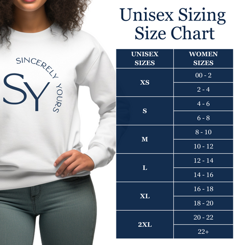 SY Unisex Sizing Size Chart for Women