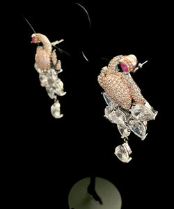 White crystal peacock earrings