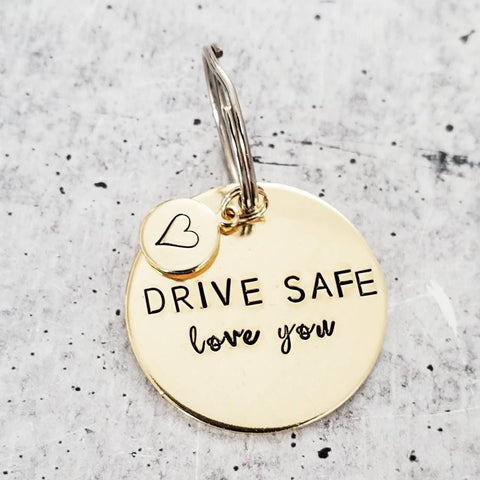 Drive Safe Love You Gold Brass Keychain