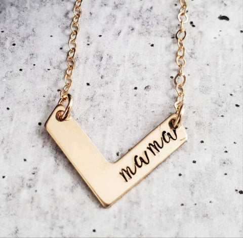 Gold Chevron Necklace with mama in script