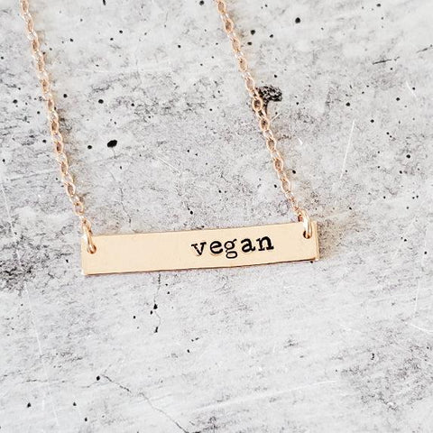 Lowercase vegan rose gold filled classic bar necklace
