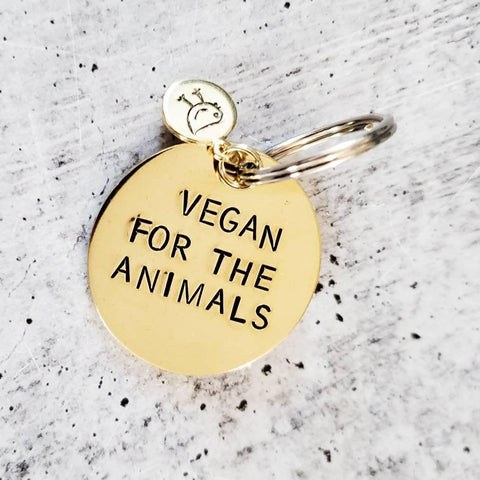 Vegan for the animals brass keychain