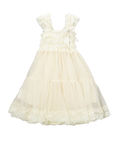 Ivory Lace & Chiffon Capsleeve Babydoll Flower Girls Dress – Royal Gem ...