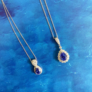 Pear Shaped Blue Sapphire & Diamond Halo Necklace