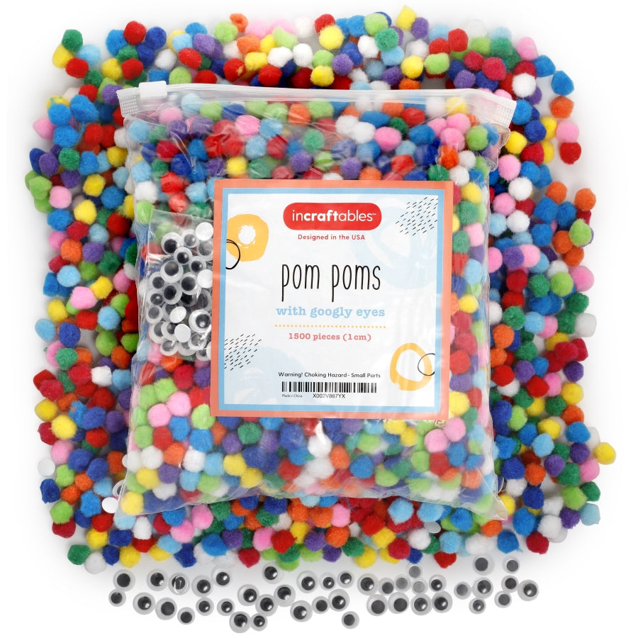 2200 Pieces - Pom Poms Balls for Craft Supplies - Large and Small Assorted  Colored Fuzzy Pompoms with 200 Googly Eyes