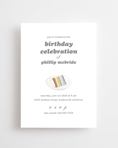 rainbow cake men's birthday invitation card