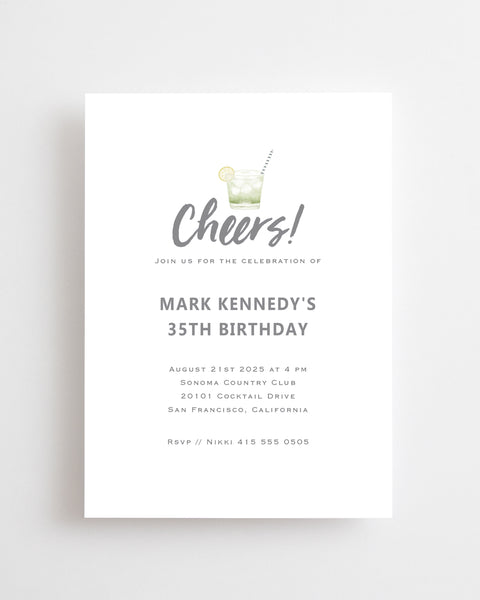 cocktail theme men's birthday invitation card