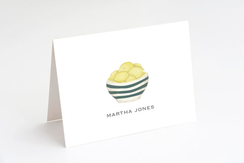 bowl of lemons illustration on folded note card