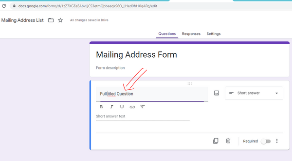 screenshot of google form field for collecting mailing addresses