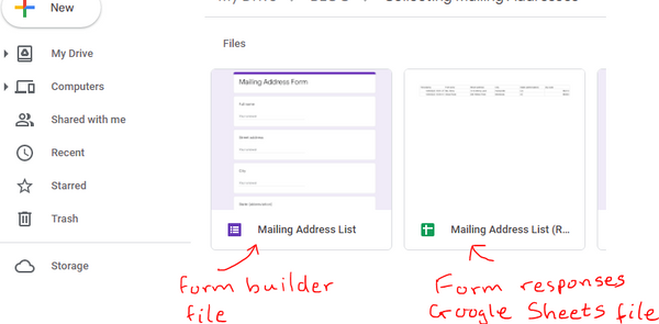 locating google form response sheets file