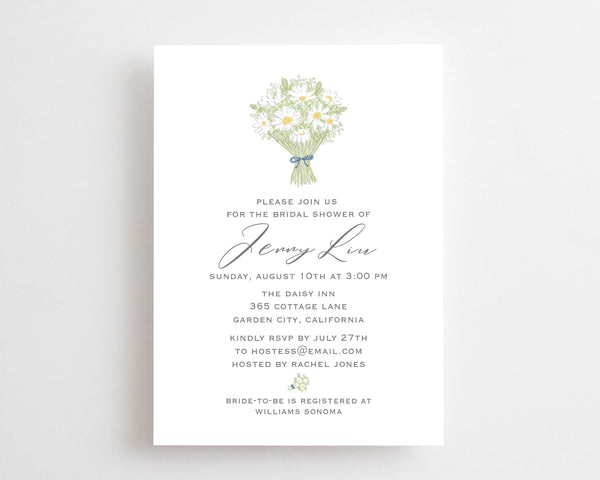 greenery daisies bridal shower invitation
