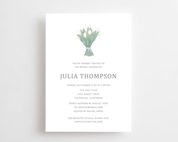 greenery tulips bridal shower invitation card