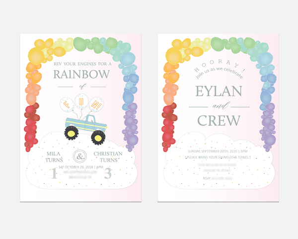 joint birthday rainbow kids invitations
