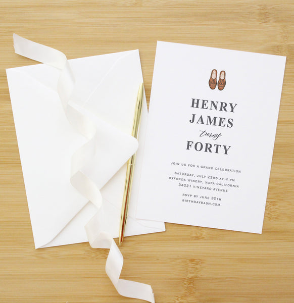 oxfords illustration men's birthday invitation