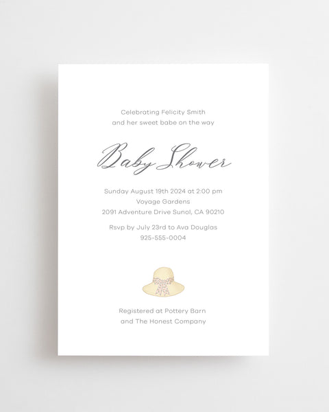 fashion straw hat girl baby shower invitation