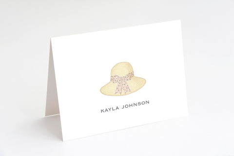 pink ribbon straw hat illustrated note card