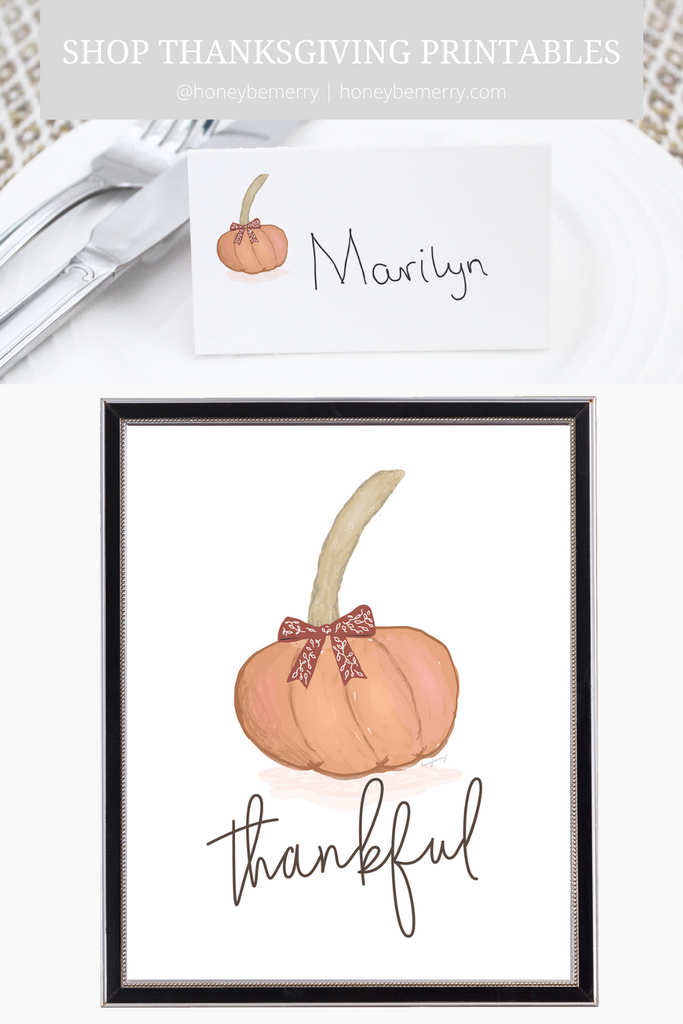 thankful pumpkin art print and place card