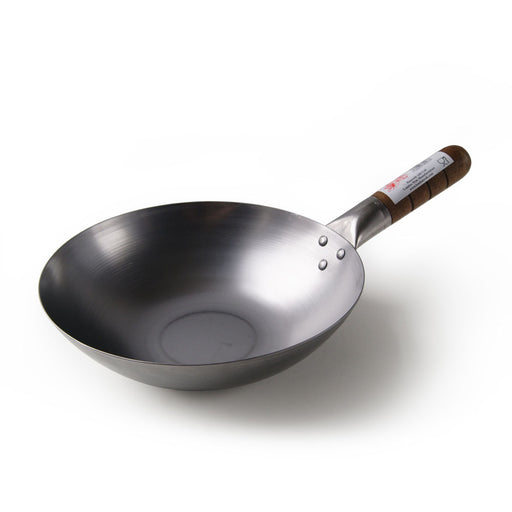 hancock london small wok 12 flat base bottom carbon steel wooden handle  quality