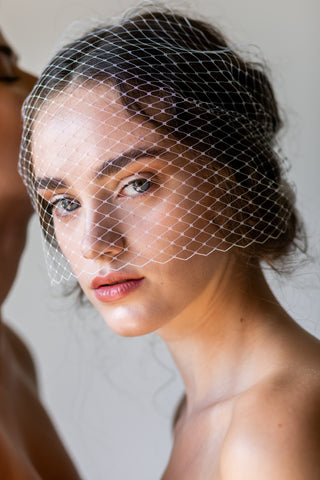 bandeau style birdcage veil for modern wedding dresses handmade in toronto ontario canada by Blair Nadeau Bridal Adornments