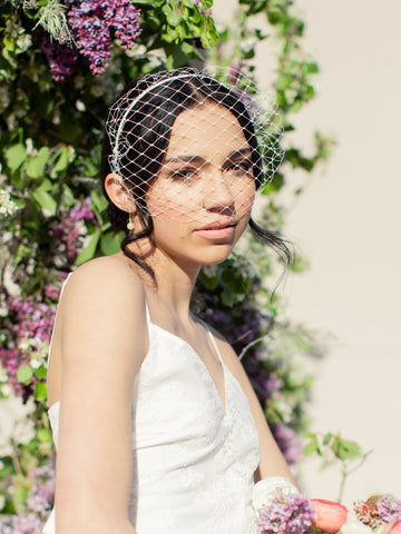 birdcage veil on headband for wedding dress handmade in toronto ontario canada by Blair Nadeau Bridal Adornments