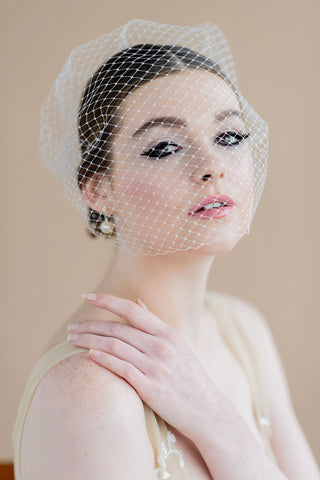 full face bandeau birdcage veil with pearl combs for bride handmade in toronto ontario canada by blair nadeau bridal adornments