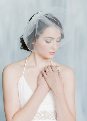 mini tulle blusher veil with art deco inspired beaded comb made in toronto ontario canada, blair nadeau bridal adornments
